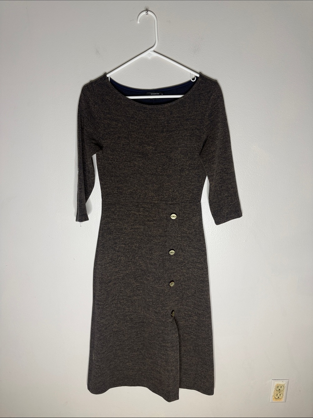 Reserved Navy/Tan Knit Dress with Side Buttons Small